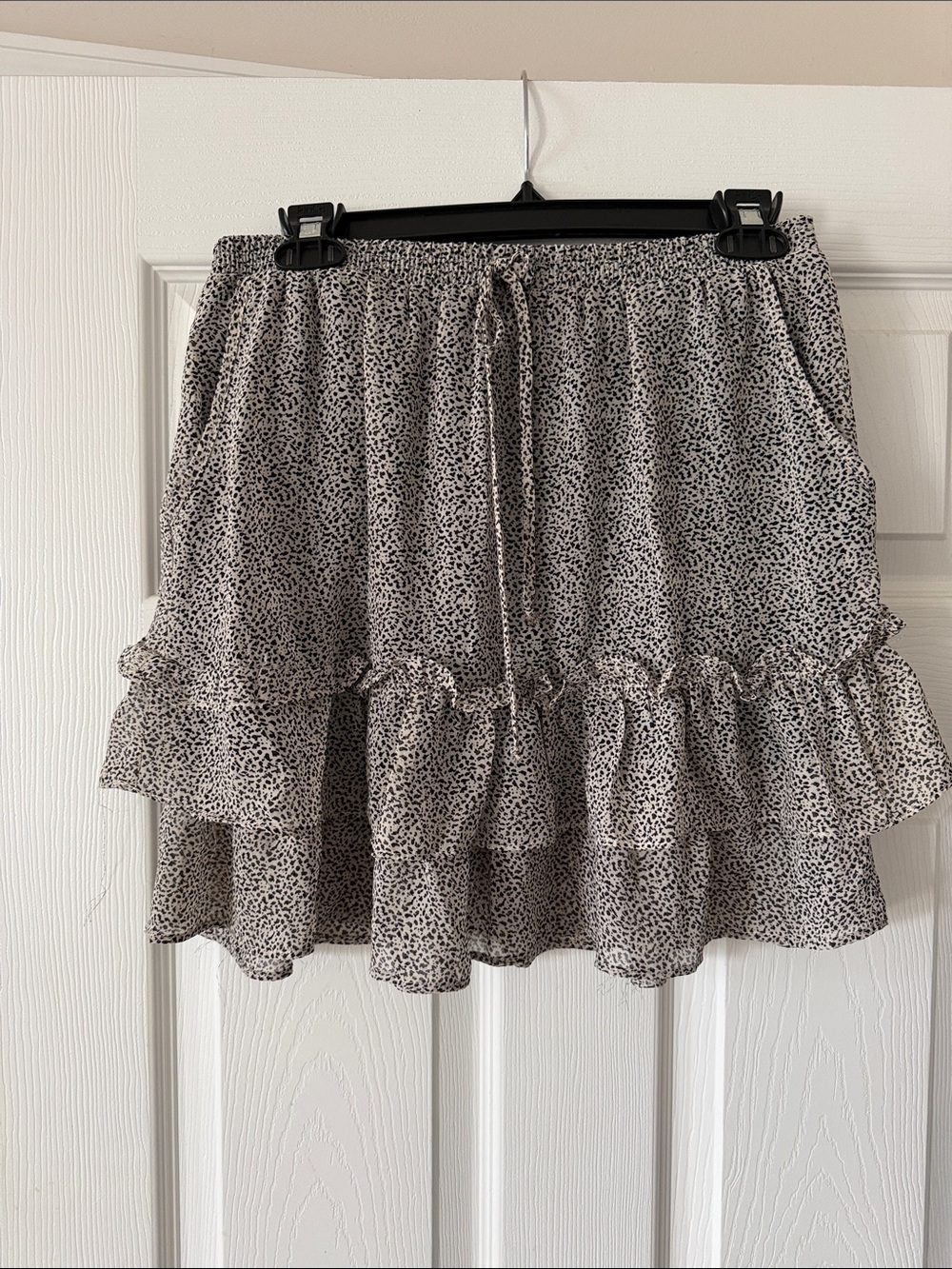 Sienna Sky Cream and Black Printed Ruffle Mini Skirt